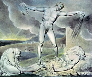Illustrazioni del Libro di Giobbe; Satana colpisce Giobbe con piaghe dolorose, 1825